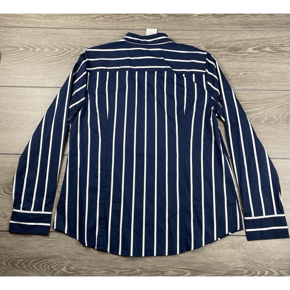J Crew Women's Long Sleeve Vertical Striped Button Up Shirt Blue Sz L New - Picture 4 of 9